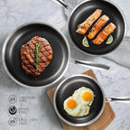 Innerwell 12 inch Tri-Ply Stainless Steel Frying Pan With Lid Large Nonstick Honeycomb Coatings Skillet for Eggs & Omelettes Non Toxic Healthy Omelette Pan Compatible W/All Cooktops