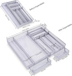 WuGeShop Expandable Silverware Drawer Organizer, Metal Mesh Large Kitchen Flatware Cutlery Tray, Adjustable Kitchen Drawer Organizer for Large Utensils (7+2 Compartment, Silver)