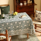 ISAENNE Designer Grayish Green Linen Long Rectangle Tablecloth,Floral Stain Resistant Table Cloth,Fall Vintage Decor Tablecloths for Dining Thanksgiving Kitchen Party,63"*94"-Andrew A