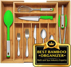 Nature Gear Bamboo Kitchen Drawer Organizer, Expandable Wood Utensil Tray, Adjustable Silverware Organizer with 9 Compartments for Fork, Spoon & Knife Utensils