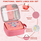 Bento Lunch Box for Kids With 8oz Soup Thermo,Leak-proof Lunch Containers with 5 Compartment,Thermo Food Jar and Lunch Bag, Food Containers for School (A-Pink（Unicorn - Mermaid）)