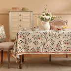 ISAENNE Designer Floral Extra Long Rectangle Tablecloth,French Linen Light Beige Indoor Table Cloth,Fall Wrinkle Resistant Decor Tablecloths for Dining Thanksgiving Kitchen,63"*110"-Flora A