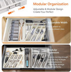 Li&Zhao Silverware Organizer - Expandable Kitchen Drawer Organizer Cutlery Drawer Organizer Flatware Organizer for Drawer Utensil Tray for Kitchen Plastic Silverware Holder for Spoons Knives Forks