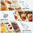 Milk Frother Handheld Rechargeable, Frother Wand Drink Mixer Electric Whisk for Coffee, Detachable With 3 Stainless Whisks, Hand Mixer for Lattes, Cappuccino, Matcha, Egg, No Stand, Silver