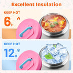 Lunch Box for Kids With 8oz Soup Thermo, Leak-proof Lunch Container with 2 Compartments, Thermo Food Jar Food Containers for Back to School Girls Boys (Pink)