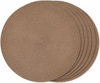 FunWheat Round Braided Placemats Set of 6 Place mats for Dining Tables Woven Heat Resistant Table Mats 15 inch (Brown,6pcs)