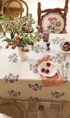 ISAENNE Designer Linen Light Beige Table Cloth for Rectangle Table,French Colorful Floral Table Cloth,Stain Resistant Decor Tablecloths for Dining Thanksgiving Kitchen,55"*87"-Helena E