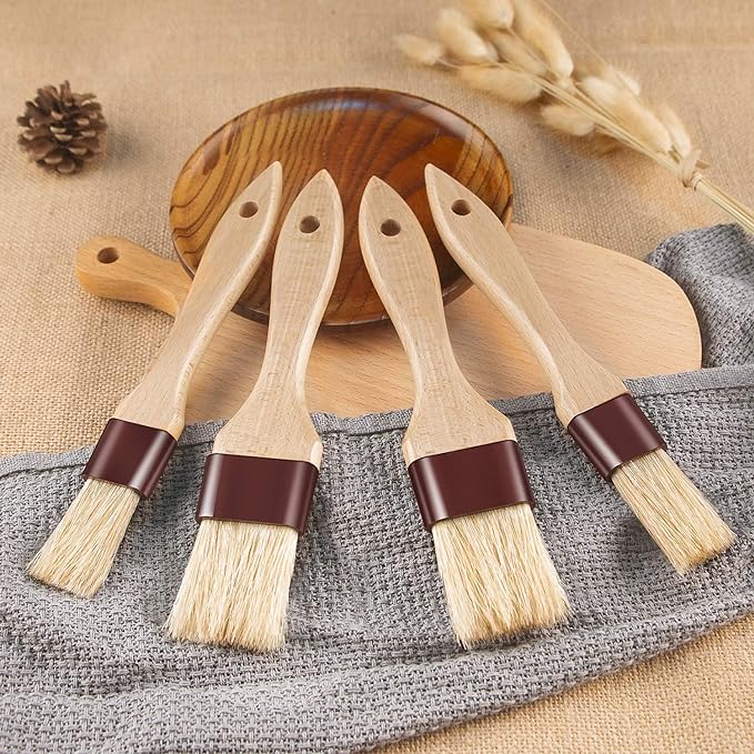 Pastry Brushes for Baking Basting Brush with Boar Bristles and Beech Hardwood Handles Culinary Oil Brush for Barbecue Butter Grill BBQ Sauce Baster Marinade Kitchen Food Cooking Brushes (1"- 2PCS)