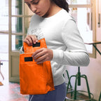 DISCOUNT PROMOS 10 Hook and Loop Insulated Lunch Bags Set - Polyester, Durable, Vibrant, Reusable - Orange