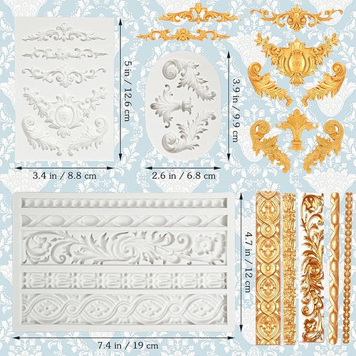 3 Packs Baroque Silicone Molds Scroll Silicone Baroque Mold Clay Molds Fondant Molds Border Fondant Mold Wedding Birthday Cake Decoration
