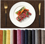 KXN Placemats Set of 6, Dual-Layer Thickened Faux Linen Table Mats, Heat Resistant & Wrinkle-Free, Machine Washable Cloth Place Mats for Kitchen Dining Indoor Outdoor (Brown)