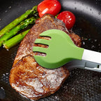 12 Inch Cooking Tongs, 2-in-1 Design with 0.5oz Measure Spoon, Stainless Steel Kitchen Tongs with Silicone Tips, Non-Stick Food Tongs for Cooking, Grilling, BBQ, Salad, Buffet, Serving (12", Green)
