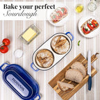 nuovva Dutch Oven For Sourdough Bread Baking – Enamelled Cast Iron Bread Loaf Pot – 500°F Oven Safe Non Stick Bread Pot – Double Round Loaf Space, 16.5cm Diameter, Dark Blue