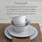 Pfaltzgraff Trellis White 16-Piece Stoneware Dinnerware Set, Service for 4, Distressed White Finish, Microwave & Dishwasher Safe Plates and Bowls