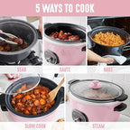 GreenLife 8QT Slow Cooker, Non-Toxic PFAS-Free Ceramic Nonstick Removable Interior Bowl, Programmable, Family Friendly, Keep Warm, Stovetop & Oven Safe, Dishwasher Safe Parts, Timer, Glass Lid, Pink