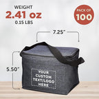 Custom Insulated Cooler Lunch Bag Set of 100, Personalized Bulk Pack - Perfect for Work, Travel, Outdoor Events - Black