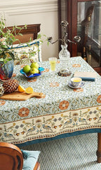 patdrea Designer French Linen Blue Tablecloth for Rectangle Table,Vintage Floral Table Cloth,Colorful Decoration Fall Cover Kitchen Dining for Thanksgiving,Tea Party,Christmas,55"x71"-Wensel