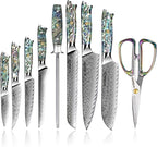 13-Piece Awabi Knife Block Set – Premium VG-10 Damascus Steel Knives with Abalone Shell Resin Handles
