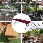10 Pack Fitted Tablecloth for 8 Foot Rectangle Tables, Wine Red Elastic Outdoor Picnic Table Cover, Washable Stretch Folding Table Cloths 8 ft for Camping Party Patio Kitchen Banquet, 30" W x 96" L