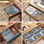 Silverware Organizer, 12.5 Inch Utensil Organizer Kitchen Drawer Organizer Bamboo Silverware Holder Cutlery Tray Organizer in Drawer Flatware Organizer Tray(7 slots, Gray）