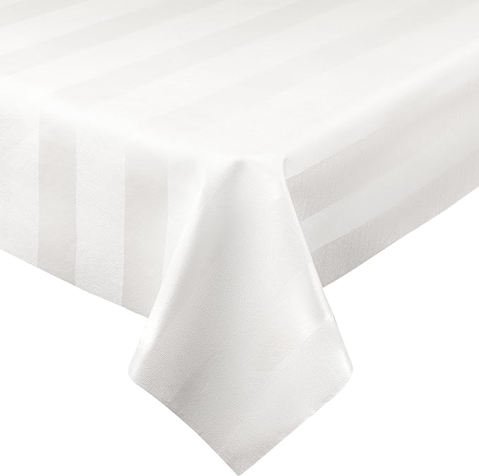 Luxury Table Protector Pad, 2 in 1 Table pad + Great Looking Tablecloth - Heat Resistant, Spill & Stain Proof - Flannel Backing (54x126, White - Silk Stripe)