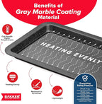 BAKKEN 3-Piece Kitchen Baking Pans - Small, Medium, and Large Cookie Pan, With Nonstick Coating, Stackable and Space-saving Design, PFOA, PFOS, PTFE Free, Oven Safe Tray (Up To 450°F), Gray Marble