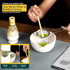 6 Pcs Matcha Whisk Set | Matcha kit with White Bowl, Bamboo Whisk, Scoop, Sifter, Holder for whisk & Cleaning Cloth, Traditional Matcha Set in Magnetic Gift Box