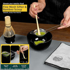 6 Pcs Matcha Whisk Set | Matcha kit with Black Bowl, Bamboo Whisk, Scoop, Sifter, Holder for whisk & Cleaning Cloth, Traditional Matcha Set in Magnetic Gift Box