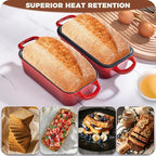 Cast Iron Bread Loaf Pan with Lid, Loaf Pans for Baking Bread 9x5, Enameled Bread Pans for Homemade Bread, Sourdough, Set of 2, Cherry