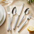 KINGSTONE Retro Rope-Pattern Silverware Set, 40-Piece Flatware Set Cutlery Set Forged with Handcrafted Texture Handles 18/10 Stainless Steel, Dishwasher Safe
