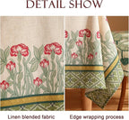 patdrea Designer Vintage Linen Long Rectangle Table Cloth,Floral Leaves Pattern Anti-Wrinkle Green Tablecloth,Decor Table Cover for Kitchen Dining Christmas,Party,Thanksgiving,55"x79"-Cecilia D