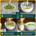 6 Pcs Matcha Whisk Set | Matcha kit with White Bowl, Bamboo Whisk, Scoop, Sifter, Holder for whisk & Cleaning Cloth, Traditional Matcha Set in Magnetic Gift Box