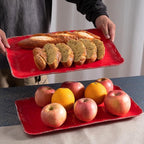 Melamine Serving Platters, set of 2, 17" x 10" Large Reusable BPA Free Rectangular Party Tray/Platters for Serving Appetizers, Fruits On Christmas and all Occasions,Red