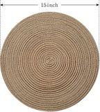 FunWheat Round Braided Placemats Set of 8 Place mats for Dining Tables Woven Heat Resistant Table Mats 15 inch for Fall (E Brown, 8pcs)