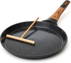 Moss & Stone 9.5-Inch Nonstick Crepe Pan with Spreader – Ceramic Dosa Tawa, Flat Skillet for Roti, Pancakes, Tortillas – Induction Compatible, Nonstick Pancake Pan for Stovetop Use, Balck