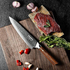 Damascus chef knife 8-inch sharp kitchen knife Japan VG-10 stainless steel ergonomic color wooden handle luxury gift box - with scabbard