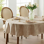 Newbridge Barcelona Luxury Damask Fabric Tablecloth, 60” Wide x 84” Oval, Golden Beige, 100% Polyester, No Iron, Soil Resistant Dining Room, Party and Banquet Table Cover