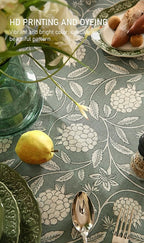 ISAENNE Designer Grayish Green Linen Long Rectangle Tablecloth,Floral Stain Resistant Table Cloth,Fall Vintage Decor Tablecloths for Dining Thanksgiving Kitchen Party,63"*94"-Andrew A