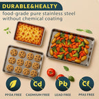 Baker’s Signature Stainless Steel Cookie Sheet Pan, Stainless Steel Baking Sheet Set of 3, Mirror Finish, Non-Stick, Rust Resistant, BPA Free, Dishwasher Safe, 9/12/16 Inch
