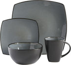 Gibson Elite Soho Lounge Square Reactive Glaze Stoneware Dinnerware Set, Service for 4 (16pc), Eclipse