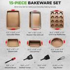 NutriChef 15-Piece Nonstick Bakeware Set w/ Baking Utensils – Premium Oven Safe Baking Pans with Silicone Handles, Easy Clean, Dishwasher Safe Tray Set for Cakes, Muffins, Bread, Cookies & Roasting