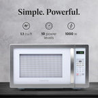Farberware Countertop Microwave Oven 1000 Watt Power Auto Cook Settings, Defrost, Easy Clean and Child Safety Lock, 1.1 Cu. Ft, White Platinum