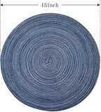 FunWheat Round Braided Placemats Set of 8 Place mats for Dining Tables Woven Heat Resistant Table Mats 15 inch(E Klein Blue, 8pcs)