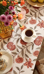 ISAENNE Designer French Extra Long Rectangular Tablecloth,Linen Orange Floral Pattern Indoor Table Cloth,Wrinkle Resistant Decor Table Cloth for Dining Thanksgiving Kitchen,63"*110"-Alvarado D