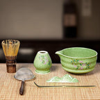 Matcha Whisk Set, 7-Piece Japanese Matcha Kit with Floral Ceramic Bowl & Holder, Natural Bamboo Matcha Whisk, Scoop, Large Bamboo Mat, Wooden Handle Sifter –Elegant Tea Ceremony Gift for Matcha Lovers
