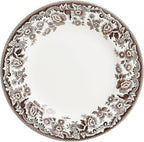 Spode Delamere 5-Piece Place Setting – Rich Brown British Flowers Border, Includes Dinner, Salad, Bread Plates with Teacup & Saucer – Fine Earthenware, Dishwasher, Microwave, Oven & Freezer Safe