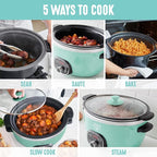 GreenLife 8QT Slow Cooker, Non-Toxic PFAS-Free Ceramic Nonstick Removable Interior Bowl, Programmable, Family Friendly, Keep Warm, Stovetop & Oven Safe, Dishwasher Safe Parts, Glass Lid, Turquoise