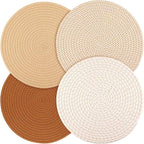 Billbotk Round Woven Placemats Set of 4, 13 Inches Kitchen Table Place Mats for Dining Table, Trivets for Hot Pots and Pans, Boho Table Setting Decor, Fall Decorations for Home