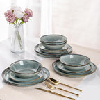 AmorArc Ceramic Dinnerware Sets,Handmade Reactive Glaze Stoneware Plates and Bowls Sets,Highly Scratch Resistant | Dishwasher & Microwave Safe Dishes Set,Service for 6 (18pc)