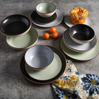 Gibson Elite Contempo Classic 16-Piece Double Bowl Dinnerware Set, Service for 4 – Mint Stoneware Plates and Bowls
